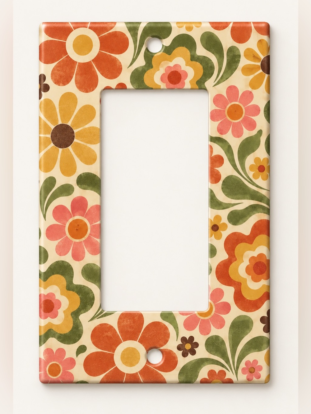 Retro Groovy Daisies 70s Floral Rocker GFCI Wall Plate Cover
